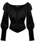 Dark In Love Womens Gothic Victorian Baroque Jacquard Velvet & Lace Blouse Top