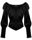 Dark In Love Womens Gothic Victorian Baroque Jacquard Velvet & Lace Blouse Top