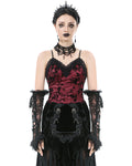 Dark In Love Womens Elegant Gothic Flocked Ivy Cami Corset Top - Red & Black