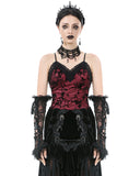 Dark In Love Womens Elegant Gothic Flocked Ivy Cami Corset Top - Red & Black