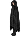 Punk Rave Womens Long Gothic Faux Fur Asymmetric Hooded Winter Cloak - Black