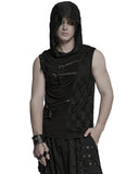 Punk Rave Mens Apocalyptic Gothic Spliced & Shredded Hooded Tank Top Vest