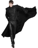 Devil Fashion Mens Cloak Coat Jacket Black Hooded Crow Feather Gothic Steampunk