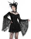 Dark In Love Romantic Gothic Velvet & Flocked Lace Flare-Sleeve Mini Dress