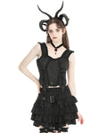 Dark In Love Womens Gothic Crucific Cobweb Jacquard Corset Top