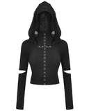 Dark In Love Womens Gothic Punk Cross Shredded Hooded Top