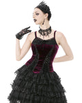 Dark In Love Womens Dark Gothic Vampire Velvet Cami Corset Top - Red & Black
