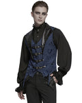 Punk Rave Mens Dark Victorian Gothic Damask Jacquard Waistcoat Vest - Blue