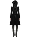 Punk Rave Womens Gothic Velvet Embellished Mid Length Military Coat - Black