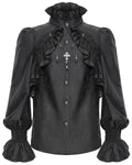 Devil Fashion Mens Gothic Vampire Beaded Crucifix Jacquard Dress Shirt - Black