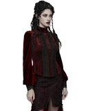 Punk Rave Womens Elegant Gothic Striped Velvet & Lace Applique Blouse Top - Red