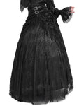 Eva Lady Womens Long Gothic Rose Velvet & Lace Embellished Maxi Skirt - Black