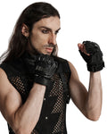 Punk Rave Mens Apocalyptic Punk Tactical Armour Spiked Fingerless Gloves