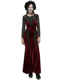 Punk Rave Womens Long Gothic Velvet & Lace Applique Maxi Dress - Red