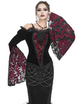 Eva Lady Dark Devore Gothic Velvet & Flocked Mesh Off Shoulder Top - Black & Red