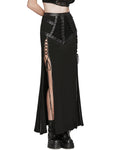 Punk Rave Daily Life Long Gothic Techwear Side-Split Lacing Maxi Skirt