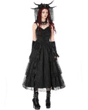 Dark In Love Womens Long Gothic Satin & Lace Prom Wedding Dress