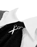 Dark In Love Womens Gothic Harlequin Lace Cravat Mini Dress - Black & White Stripe