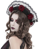 Devil Fashion Womens Baroque Gothic Rose Embellished Hat - Black & Red