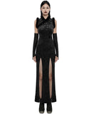 Punk Rave Womens Gothic Embossed Rose Velvet & Faux Fur Cheongsam Dress - Black