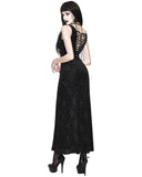 Eva Lady Long Gothic Rose Lace & Velvet Maxi Dress - Black & Purple