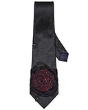 Punk Rave Mens Dark Gothic Paisley Jacquard Rose Neck Tie - Black & Red