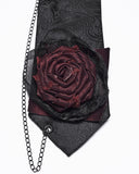 Punk Rave Mens Dark Gothic Paisley Jacquard Rose Neck Tie - Black & Red