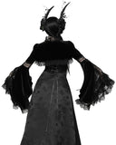 Dark In Love Womens Elegant Gothic Flared Sleeve Velvet & Lace Bolero Shrug