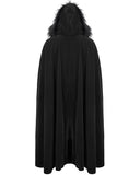 Devil Fashion Mens Long Gothic Hooded Cloak Coat Black Velvet Faux Fur Steampunk