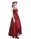 Dark In Love Gothic Vampire Queen Velvet Maxi Dress - Red