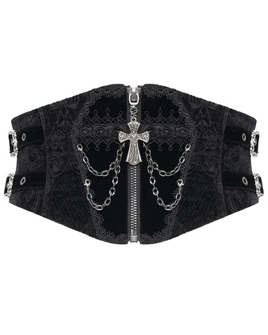 Devil Fashion Mens Gothic Coffin & Crucifix Chained Velvet Cummerbund Belt