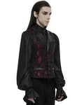 Punk Rave Mens Dark Gothic Skull Jacquard Waistcoat Vest Top - Red & Black