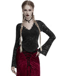 Punk Rave Womens Elegant Floral Lace V-Neck Top - Black