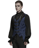 Punk Rave Mens Dark Victorian Gothic Damask Jacquard Waistcoat Vest - Blue