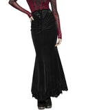 Punk Rave Daily Life Womens Long Gothic Velvet Ruched Split Waist Skirt - Black