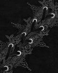 Eva Lady Baroque Gothic Velvet Feathered Rose Embellished Blouse Top - Black