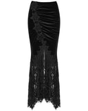 Punk Rave Womens Gorgeous Gothic Ruched Velvet & Lace Long Fishtail Skirt