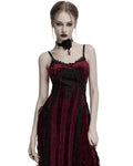 Punk Rave Daily Life Womens Long Gothic Crushed Velvet Applique Maxi Dress - Red