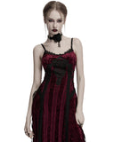 Punk Rave Daily Life Womens Long Gothic Crushed Velvet Applique Maxi Dress - Red