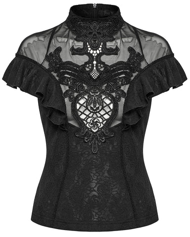 Punk Rave Womens Elegant Gothic Floral Lace Applique Blouse Top