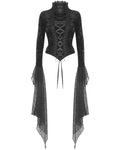 Dark In Love Womens Romantic Gothic Velvet Lace-Up Flared Sleeve Blouse Top