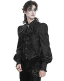 Devil Fashion Mens Gothic Aristocrat Split Tails Paisley Jacquard Dress Shirt & Cravat - Black
