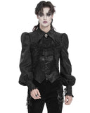 Devil Fashion Mens Gothic Aristocrat Split Tails Paisley Jacquard Dress Shirt & Cravat - Black