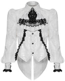 Devil Fashion Mens Gothic Aristocrat Split Tails Paisley Jacquard Cravat Dress Shirt - White