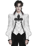 Devil Fashion Mens Gothic Aristocrat Split Tails Paisley Jacquard Cravat Dress Shirt - White