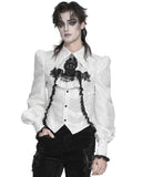 Devil Fashion Mens Gothic Aristocrat Split Tails Paisley Jacquard Cravat Dress Shirt - White