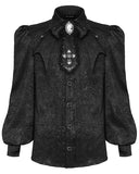 Devil Fashion Mens Gothic Aristocrat Jacquard Cravat Batwing Collar Dress Shirt - Black