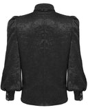 Devil Fashion Mens Gothic Aristocrat Jacquard Cravat Batwing Collar Dress Shirt - Black