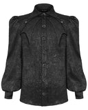 Devil Fashion Mens Gothic Aristocrat Jacquard Cravat Batwing Collar Dress Shirt - Black