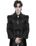 Devil Fashion Mens Gothic Aristocrat Jacquard Cravat Batwing Collar Dress Shirt - Black